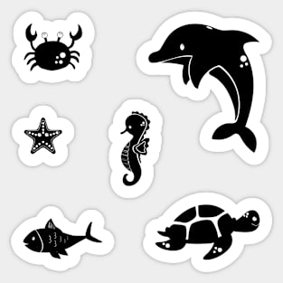 Cute Sea Creatures Black sticker pack Sticker